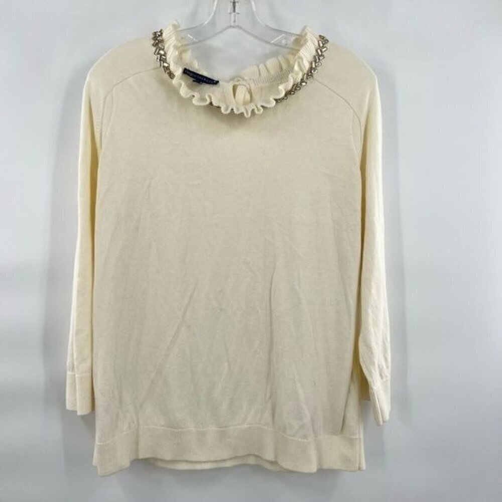 RSVPby Talbots cream sweater bejeweled neckline long sleeve size XL